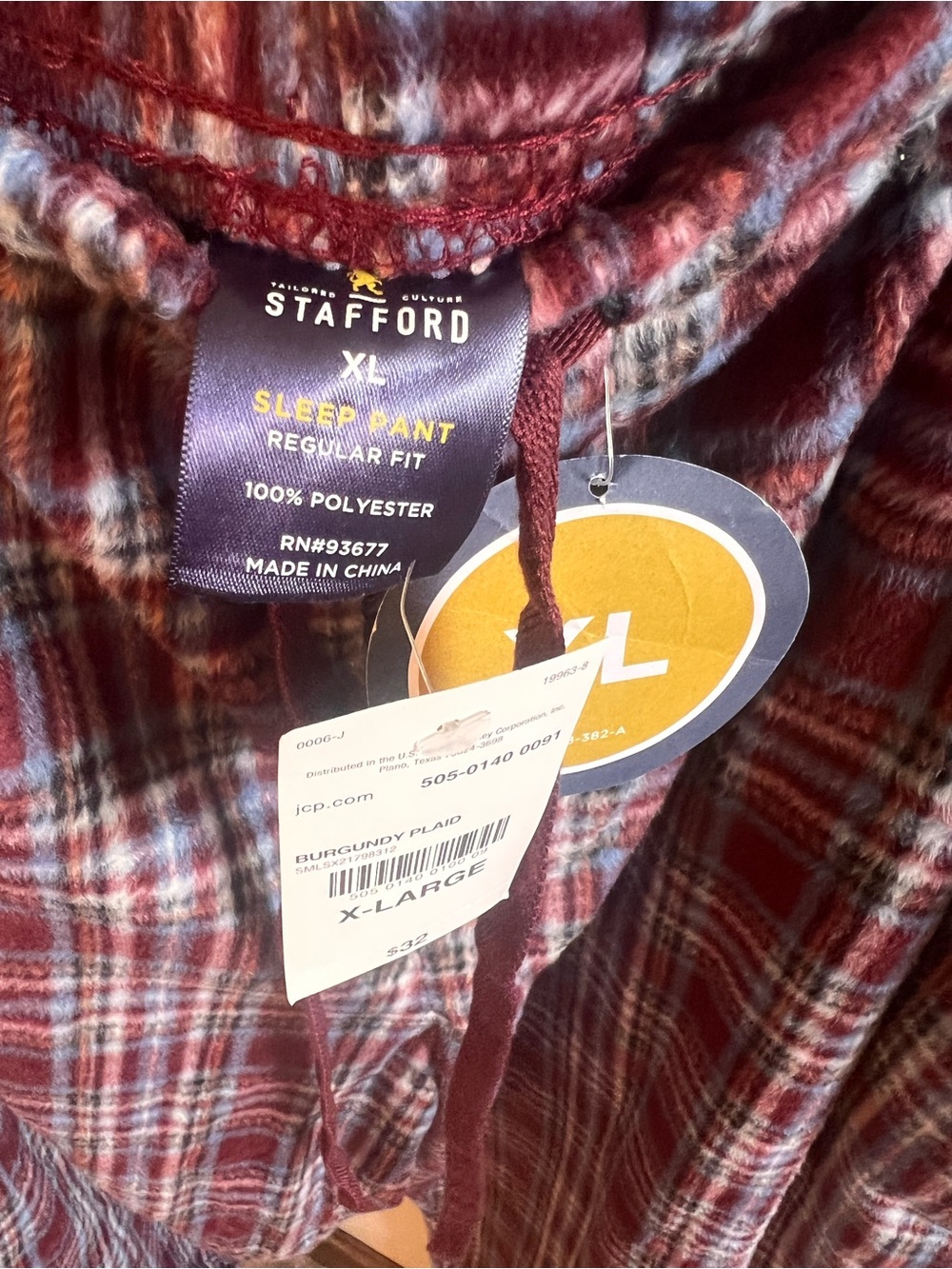 Stafford Burgundy Plaid Sleep Pants with Drawstring